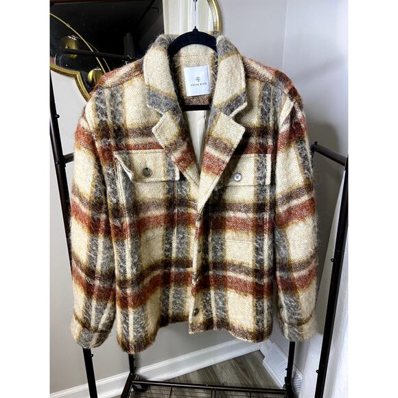 Anine Bing Flynn Jacket in Oatmeal Plaid size M - Picture 2 of 8
